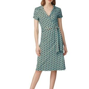 Diane Von Furstenberg Teal and Orange Short Sleeve Midi Length Wrap Dress Size S